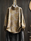 Women's Autumn and Winter Retro Half-Turtle Collar Printed Sweater