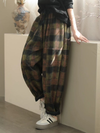 Women Harem Velvet Plaid Versatile Retro Print Bottom