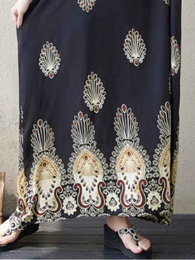 Women's Summer Embroidered Printed High Waist Kaftan Dress