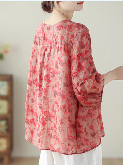 Women's Summer Charming Elegance Floral Round Neck Tops