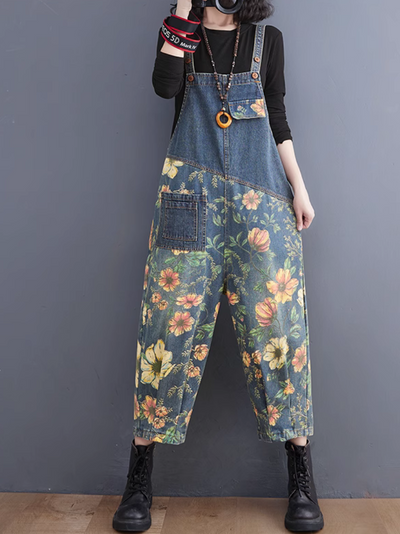 Women's Spring and Summer Printed Flower Bib's Dungarees