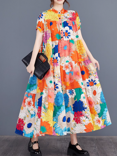 Women's Summer Floral Elegance Large Flower Print Loose A-line Dress