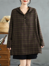 Women's Fashionable Look Plaid Hooded Loose Mid-Length Tops Shirts