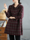 Women's Fashionable Look Plaid Hooded Loose Mid-Length Tops Shirts