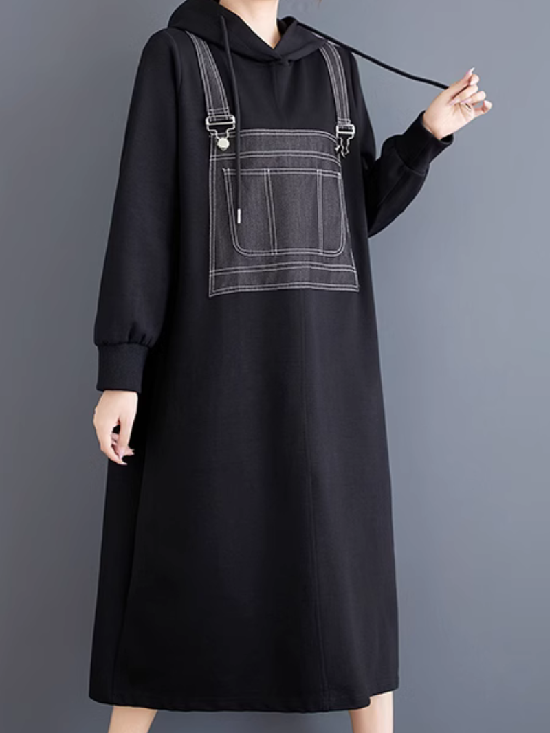 Women’s Casual Style Trendy Hooded Collar Midi Dress