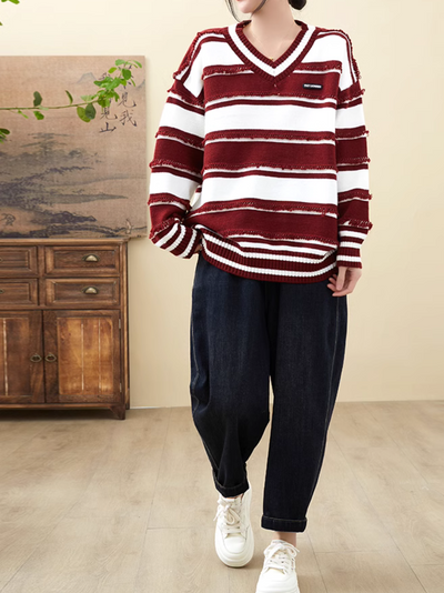 Women's Warm and Soft Stripe Pattern Sweater