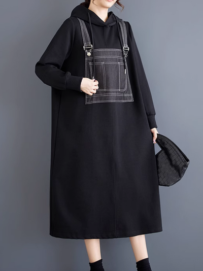 Women’s Casual Style Trendy Hooded Collar Midi Dress