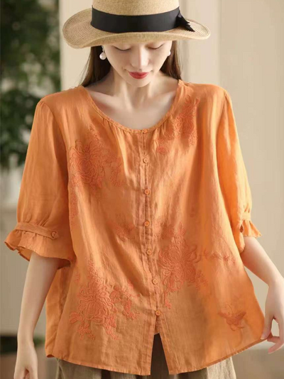 Women's Elegance and Charm Embroidered Lace Sleeve Tops