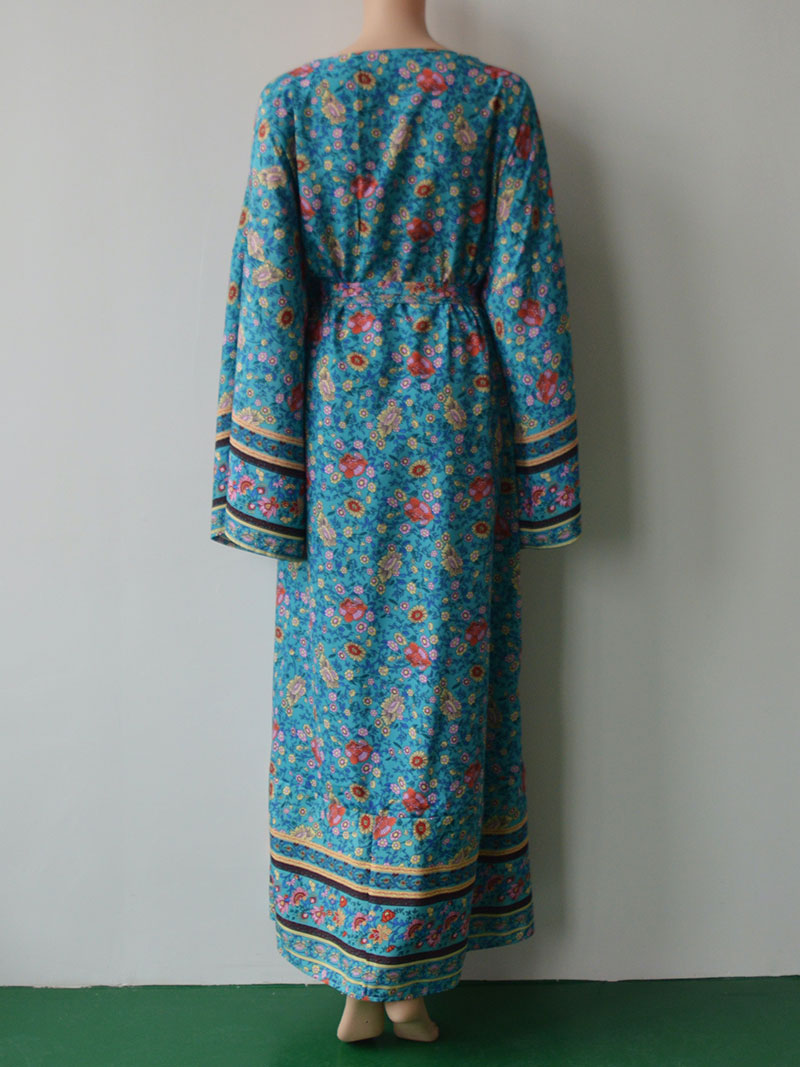 Evatrends cotton gown robe printed kimonos, Outerwear, Cotton, Viscose, Nightwear, Bordered trim, sleeves & bottom, long kimono, Kimono Broad sleeves with armpit opening, loose fitting, Bohemian Chic Floral Print with Contrasting Border