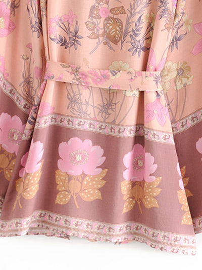 Short Kimono Floral Print Pink Cotton Viscose Short Length Gown Kimono Duster Robe